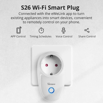 SONOFF S26 220V 16A Smart Plug ewelink WIFI Розетка Таймер Розетка Пульт дистанционного управления Совместим с Alexa Google Home IFTTT