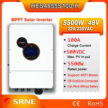 SRNE 5500W 48V 230V PV Максимальный Входной сигнал 500VDC Солнечный Гибридный инвертор Чистая Синусоидальная волна Автономный инвертор Mppt 100A Зарядный ток