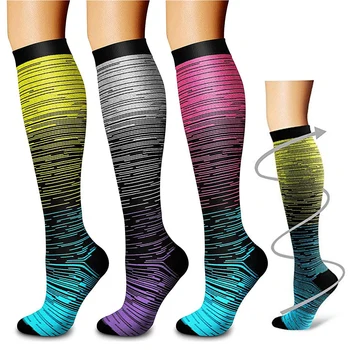 TANABATA, 1 пара компрессионных носков в полоску, мужские и женские компрессионные чулки 20-30 мм рт. ст. для марафона, велоспорта, футбола, Варикозного расширения вен