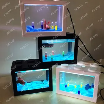 USB мини аквариумный аквариум со светодиодной лампой Betta Fish Fighting Cylinder