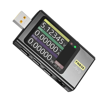 USB-тестер Черный USB-тестер FNB58 USB Type-C Протокол быстрой зарядки, Обнаружение срабатывания Power PD, Макс 7A