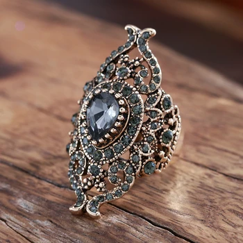 Wbmqda Hot Vintage Drop Grey Crystal Jewelry Выдалбливают Позолоченные Кольца Для Женщин Без Потускнения С Бесплатной Доставкой