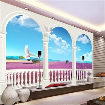 wellyu, выполненные на заказ масштабные фрески, фэнтези 3d, прованс, лаванда, голубое небо и белые облака, фон для телевизора, нетканые обои