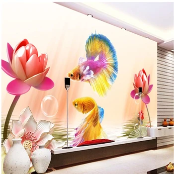 wellyu Золотая рыбка, цвет лотоса, резьба по дереву, 3D фон для телевизора, изготовленная на заказ большая фреска, шелковые обои из натурального шелка papel de parede