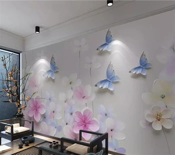 wellyu Индивидуальные большие обои 3d новая китайская фреска 5D с тиснением в виде цветочной бабочки ТВ фон фрески papel de parede 8d обои