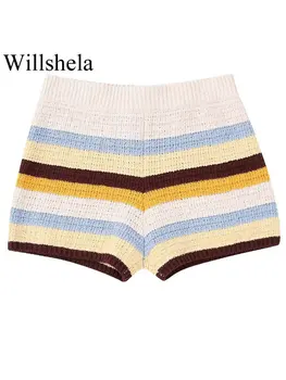 Willshela Женские модные трикотажные мини-шорты в полоску, винтажные женские шикарные шорты с высокой эластичной талией