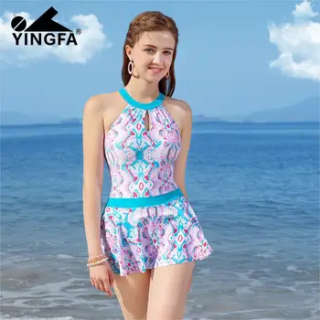 YINGFA, модное Корейское купальное платье с подкладкой, Женский купальный костюм с цветочным рисунком, пляжная одежда для отдыха, купальник для горячей весны