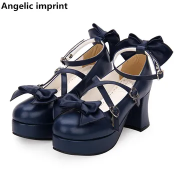 Ангельский отпечаток, новая женская обувь для косплея mori girl в стиле Лолиты, женские туфли-лодочки на высоком каблуке, женское платье принцессы, вечерние туфли 33-47, 8 см с бабочкой