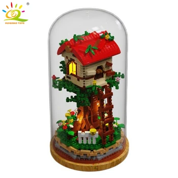 Архитектурный домик на дереве HUIQIBAO, микро-строительный блок, легкие мини-кирпичики, коробка для показа, Строительная игрушка MOC City для детей