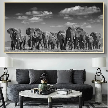 Африканское стадо слонов Картина на холсте Современные животные Плакаты и принты Куадрос Настенная художественная картина для гостиной Украшения дома