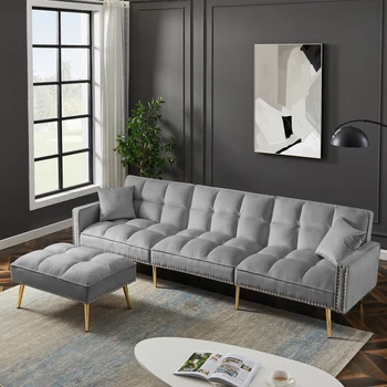 Бархатный диван для гостиной, мягкий раскладной модульный диван-кровать, L-образный диван с металлическими ножками, мебель для гостиной