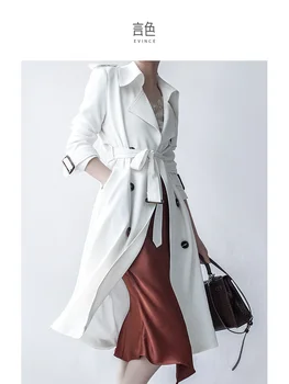 Белое женское пальто-ветровка на весну и осень 2023, новое тонкое пальто средней длины в британском стиле высокого класса