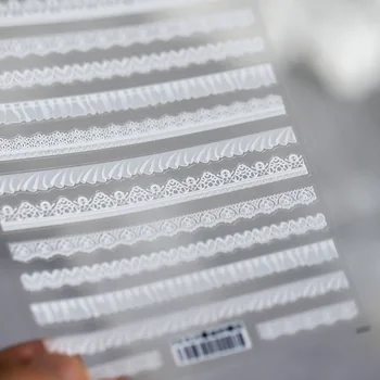 Белые Черные кружевные наклейки для ногтей, самоклеящиеся слайдеры, 3D наклейки для дизайна ногтей, украшения для маникюра