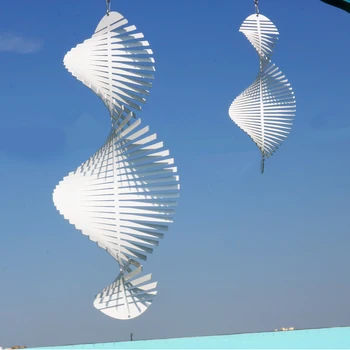 Белый 3D ветряной колокольчик Форма рыбьей кости Изгиб Твист Декор Наружная Внутренняя Садовая комната Металлическая подвеска из нержавеющей стали