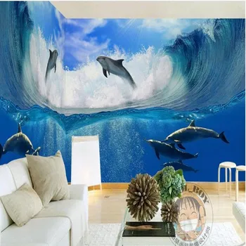большая фреска wellyu на заказ, современная простая синяя морская волна, дельфин, свет и телевизионный фон для телевизора, обои papel de parede
