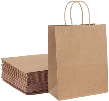 Бумажные подарочные пакеты из крафт-пакета по 10-50 штук, многоразовые продуктовые пакеты для упаковки подарков, свадебные бизнес-сумки для вечеринок в розницу