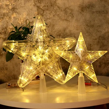 Верхняя подсветка рождественской елки, светодиодная светящаяся звезда, пентаграмма, звездный свет, батарейный отсек, украшение комнаты, Трансграничная Рождественская елка