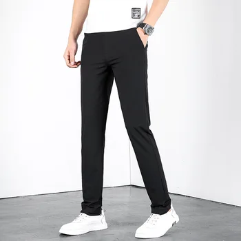 Весенне-летние нейлоновые эластичные мужские повседневные брюки, тонкие Мужские брюки, прямые повседневные брюки из нетканого материала, мужские модные брюки