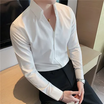 Весенне-осенняя чистая красная рубашка с V-образным вырезом и длинным рукавом свободного кроя, модный индивидуальный тренд, красивая повседневная красивая белая рубашка для мужчин