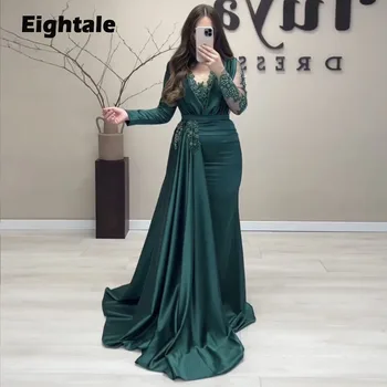 Вечерние платья Eightale для официальных мероприятий 2023 Темно-зеленого цвета с длинными рукавами, атласная Русалка, аппликации из бисера, свадебное платье для выпускного вечера