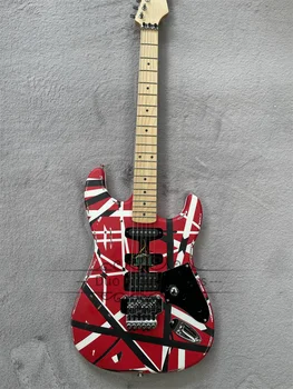 Винтажная электрогитара VH Матовая красная гитара в черно-белую полоску Верх Тремоло Бридж Корпус из Ольхи Гриф из клена