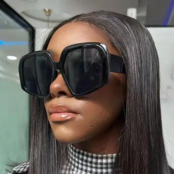Винтажные Большие квадратные солнцезащитные очки Женские Коричневые Градиентные Солнцезащитные очки большого размера, женская мода, Роскошный бренд, Дизайнерское зеркало Прозрачного оттенка