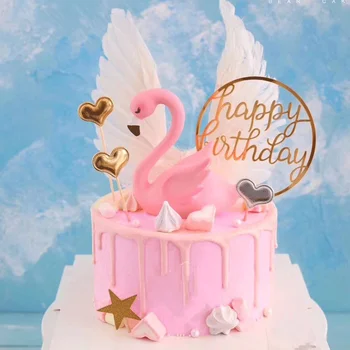 Выбирает Украшение торта на День рождения Фламинго Юбилейная вечеринка Лебединое Крыло Flamingo Decoratie Топпер для торта Свадебная Пара Мультфильм