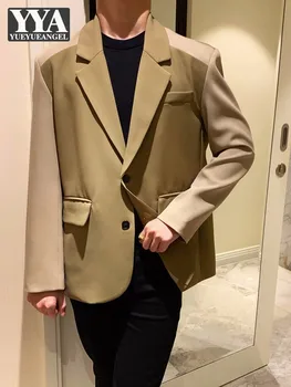 Высококачественный мужской Итальянский Дизайнерский Блейзер цвета Хаки свободного покроя, деловой Повседневный Рабочий костюм, пальто, Однобортные топы в стиле пэчворк