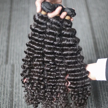 Глубокая волна Бразильских человеческих волос 10A Virgin Плетет Пучки человеческих волос Необработанные Наращивание Волос 3-5 шт Оптом