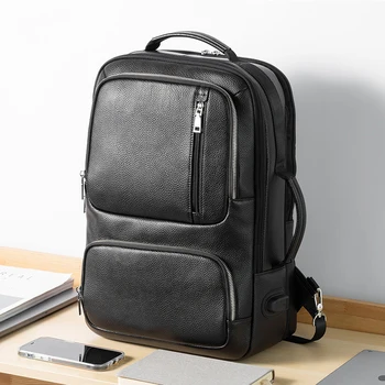 Деловой мужской рюкзак из натуральной кожи большой емкости для повседневных поездок на работу Mochila 15,6-дюймовый Кожаный винтажный рюкзак для ноутбука