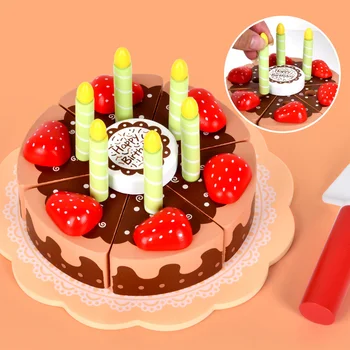 Деревянная детская развивающая игрушка, имитирующая торт ко Дню рождения 