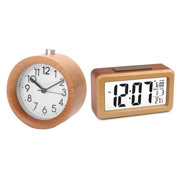 Деревянный Большой светодиодный цифровой будильник, умный сенсорный ночник и деревянные часы с функцией повтора прикроватного детского будильника