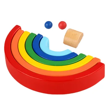 Деревянный радужный укладчик из 9 частей, блоки-пазлы, радужный туннель, игрушка-укладчик в пастельных тонах, развивающая игрушка Монтессори