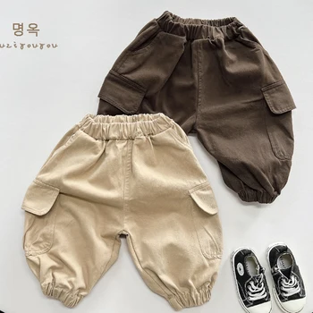Детские повседневные брюки от 1 до 6 лет, весна-осень, корейский стиль, штаны для маленьких мальчиков и девочек, хлопковые однотонные брюки с эластичной резинкой на талии