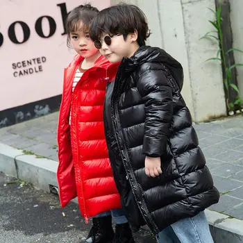 Детский пуховик средней длины для мальчиков и девочек, зимнее утолщенное детское пальто, детские куртки для мальчиков, детские куртки для девочек