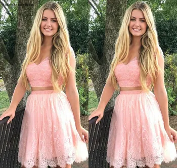 Дешевое розовое кружевное короткое платье для встречи выпускников 2019 года, трапециевидное платье с V-образным вырезом Juniors Sweet 15, коктейльное платье для выпускного вечера, плюс размер, сшитое на заказ