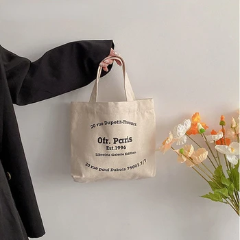 Женская мини-сумочка с надписью в корейском стиле, холщовая сумка-шоппер для бутика, женская сумка для ланча с буквенным принтом, сумка-тоут