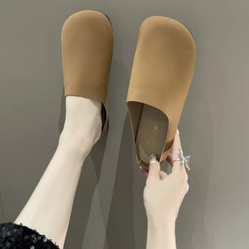 Женская обувь в продаже, 2023, Летние Новые Женские тапочки, Простые Корейские Универсальные Уличные тапочки На плоской подошве с закрытым носком, Zapatos De Mujer