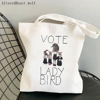 Женская сумка для покупок с принтом Леди Берд, женская сумка для покупок в стиле Харадзюку, Холщовая сумка для покупок, женская сумка-тоут, женская сумка на плечо