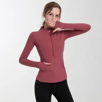 Женская футболка, осенняя, с длинными рукавами, на молнии, Дышащая, эластичная, облегающая одежда для фитнеса, для похудения, одежда для занятий йогой, спортивная одежда, топ
