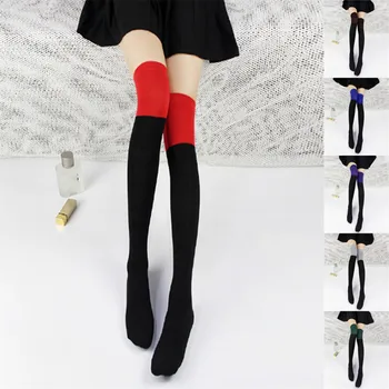 Женские весенне-осенние тонкие хлопчатобумажные носки с отделкой из трикотажных носков с высокой трубкой W020