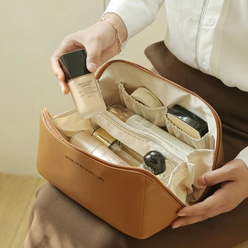 Женские косметички, элегантная косметичка из искусственной кожи, органайзер для туалетных принадлежностей, Корейская сумка для ручной клади, сумка для макияжа