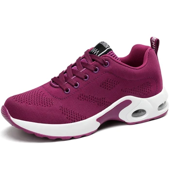 Женские теннисные туфли фиолетового цвета, кроссовки Zapatos Mujer с дышащей сеткой на шнуровке, мягкие женские спортивные кроссовки для бега трусцой.