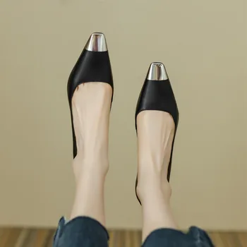 Женские туфли на высоком каблуке Naked 2023, весенняя юбка в тон темпераменту, женская обувь на тонких каблуках с металлическим носком, женские туфли на квадратном каблуке