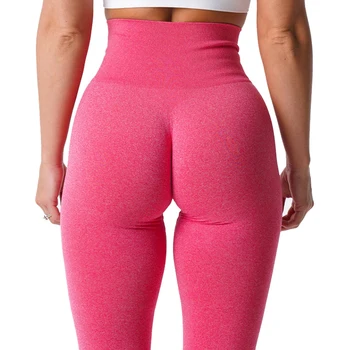 Женские эластичные леггинсы с мягкой компрессионной резинкой на спине, бесшовные, Новые однотонные Сексуальные красочные спортивные штаны для йоги