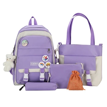 женский рюкзак для ноутбука Harajuku, 5шт, нейлоновые школьные сумки для девочек-подростков, Kawaii, Студенческая сумка для книг, рюкзак