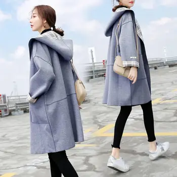 Женское весенне-осеннее пальто из смесовой шерсти в корейском стиле, женские зимние пальто синего цвета цвета Хаки, женская верхняя одежда, женские пальто Polluver