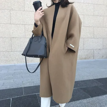 Женское пальто 2023 зимнее новое темпераментное пальто удлиненное однотонное пальто с прямой трубкой