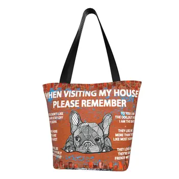 Забавная сумка-тоут для покупок с французским Бульдогом, брезентовая сумка для покупок с продуктами Frenchie Dog, через плечо