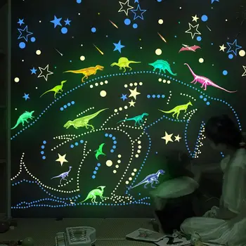 Зеленые светящиеся наклейки с динозаврами для украшения детской комнаты, светящиеся обои, светящиеся в темноте, Наклейки на стену, Домашний декор